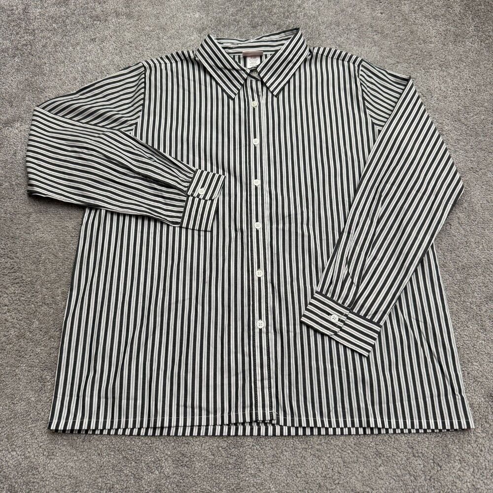 American Sweetheart Button Front Shirt Womens Large Black White Striped NWOT